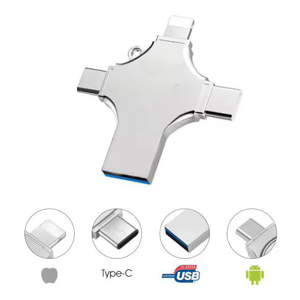 Clé USB 3.0, 4-en-1 - 64 Go | Compatible iPhone, Android, Type-C et USB